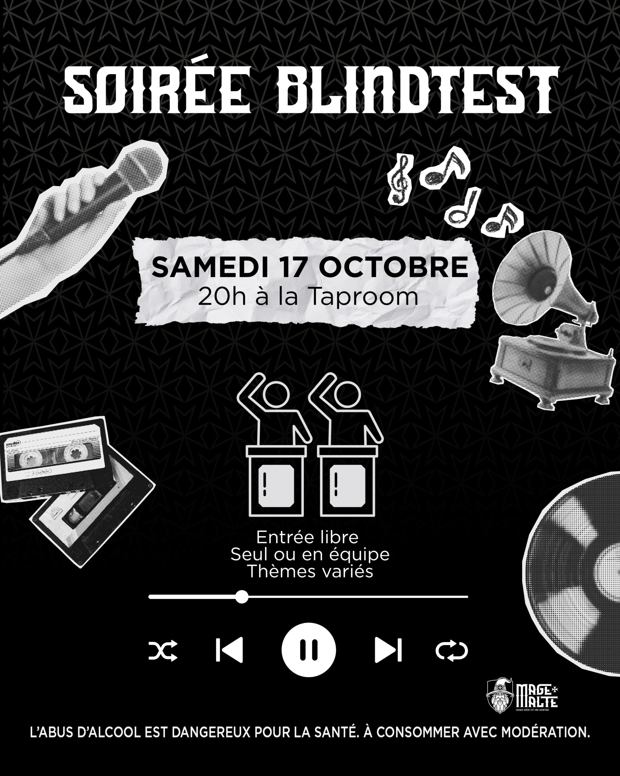 Affiche de la soirée Blind Test à la Taproom Mage Malte le 17 octobre 2026