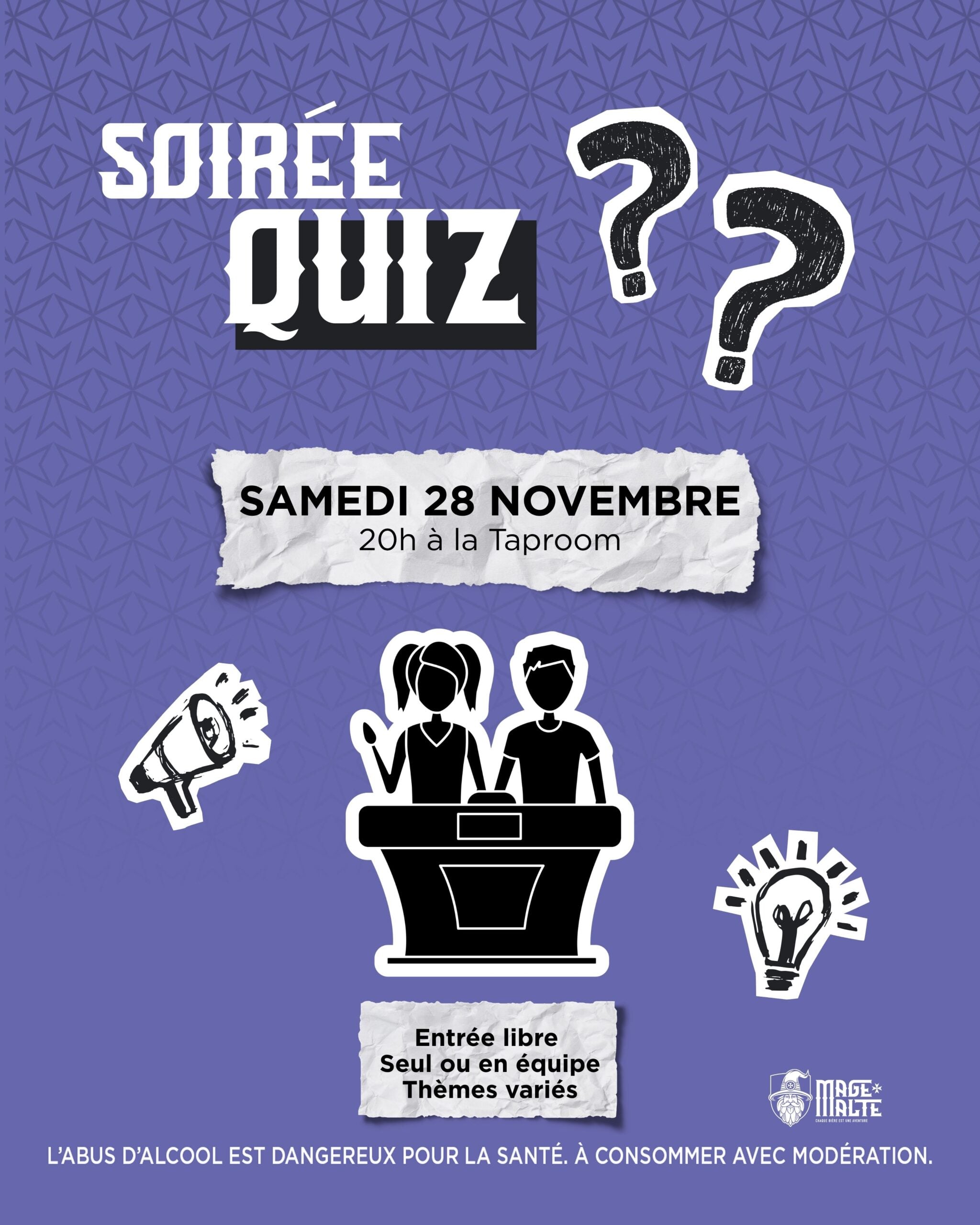 Affiche de la soirée quiz du samedi 28 novembre 2026 à la Taproom